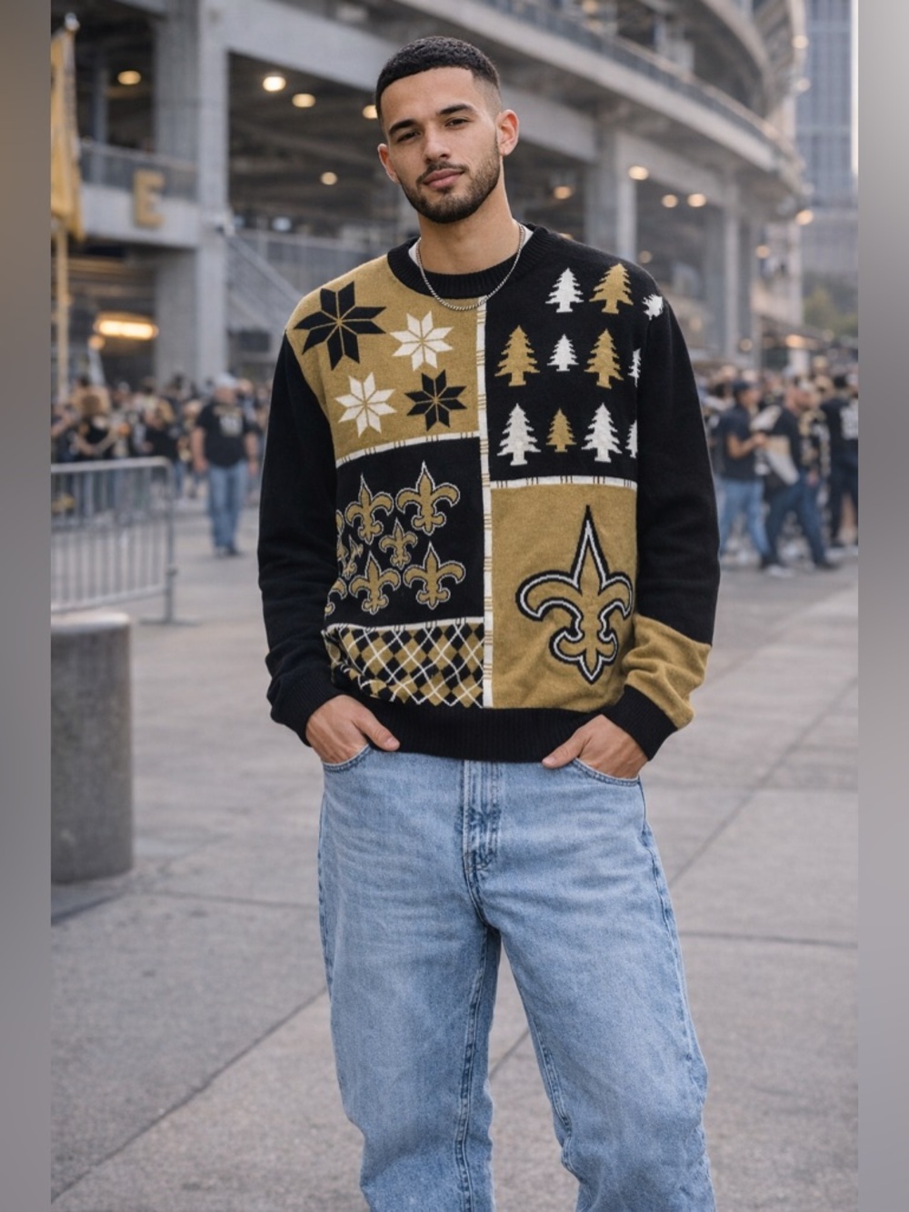 NFL New Orleans Saints Ugly Christmas Sweater XL Black Gold Holiday Crewneck E